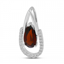 14K White Gold Pear Garnet & Half Diamond Halo Pendant