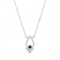 14K White Gold Round Sapphire and Diamond Triangle 18 inch Necklace\r\n14K White Gold Round Sapphire and Diamond Triangle 18 inch Necklace