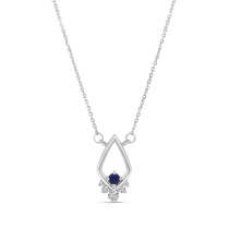 14K White Gold Sapphire & Diamond Open Triangle Necklace