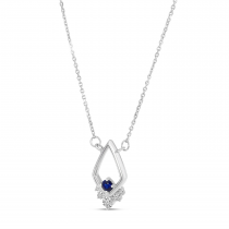 14K White Gold Sapphire & Diamond Open Triangle Necklace