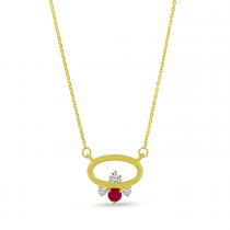 14K Yellow Gold Ruby & Diamond East 2 West Open Oval Necklace