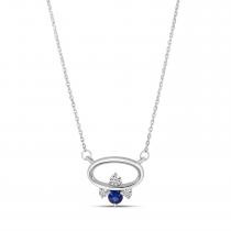 14K White Gold Sapphire & Diamond East 2 West Open Oval Necklace