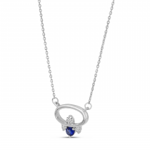 14K White Gold Sapphire & Diamond East 2 West Open Oval Necklace