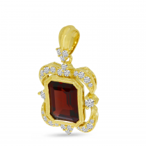 14K Yellow Gold Emerald-Cut Garnet & Diamond Millgrain Pendant