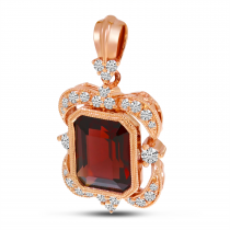 14K Rose Gold Emerald-Cut Garnet & Diamond Millgrain Pendant