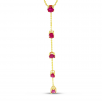 14K Yellow Gold 5-Stone Ruby Lariat Necklace