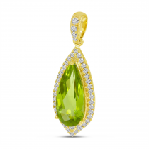 14K Yellow Gold Pear Peridot & Diamond Halo Pendant