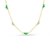 14K Yellow Gold 5-Station Emerald & Diamond Necklace
