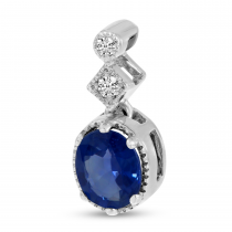 14K White Gold Oval Sapphire & Diamond Pendant