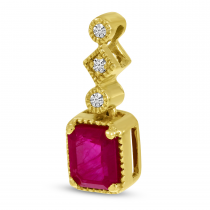 14K Yellow Gold Emerald-Cut Ruby & Diamond Pendant
