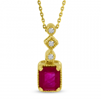 14K Yellow Gold Emerald-Cut Ruby & Diamond Pendant