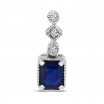 14K White Gold Emerald-Cut Sapphire & Diamond Pendant