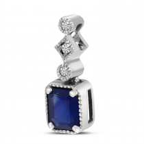 14K White Gold Emerald-Cut Sapphire & Diamond Pendant