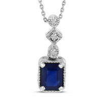 14K White Gold Emerald-Cut Sapphire & Diamond Pendant