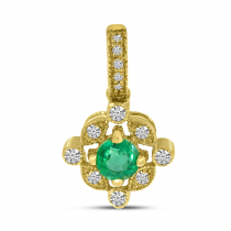 14K Yellow Gold Emerald & Diamond Pendant