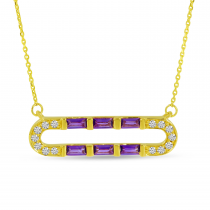14K Yellow Gold Baguette Amethyst & Diamond Open Necklace