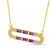 14K Yellow Gold Baguette Amethyst & Diamond Open Necklace