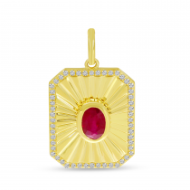 14K Yellow Gold Oval Ruby & Diamond Burst Pendant