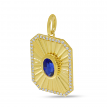 14K Yellow Gold Oval Sapphire & Diamond Burst Pendant