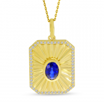 14K Yellow Gold Oval Sapphire & Diamond Burst Pendant