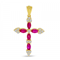14K Yellow Gold Marquis Ruby & Diamond Cross Pendant