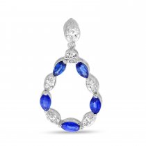 14K White Gold Marquis Sapphire & Diamond Teardrop Pendant