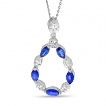 14K White Gold Marquis Sapphire & Diamond Teardrop Pendant