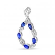 14K White Gold Marquise Sapphire and Diamond Teardrop Pendant
