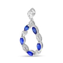14K White Gold Marquise Sapphire and Diamond Teardrop Pendant