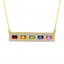 14K Yellow Gold Rainbow Sapphire & Diamond Bar Necklace