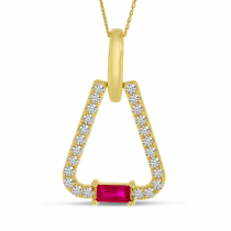 14K Yellow Gold Ruby & Diamond Open Triangle Pendant