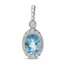 14K White Gold Blue Topaz Oval Ball Pendant