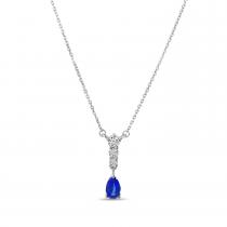 14K White Gold Pear Sapphire and Graduated Diamonds Dangle Necklace
