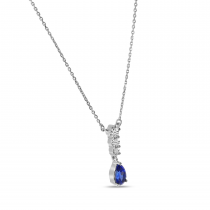 14K White Gold Pear Sapphire and Graduated Diamonds Dangle Necklace