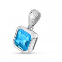 14K White Gold Octagon Blue Topaz Pendant