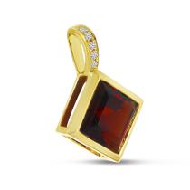 14K Yellow Gold Princess Garnet with Diamond Bale Semi Precious Pendant