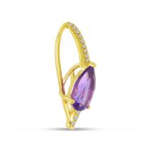 14K Yellow Gold Pear Shape Amethyst and Diamond Semi Precious Pendant