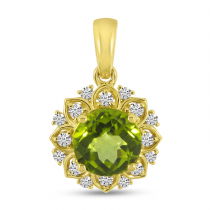 14K Yellow Gold Round Diamond Semi Precious Pendant