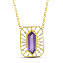 14K Yellow Gold Semi-Precious Hexagon Grid Necklace