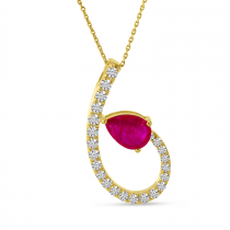 14K Yellow Gold Precious Ruby and Diamond Oval Swirl Pendant 