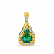 14K Yellow Gold Emerald Cut Emerald and Diamond Halo Precious Pendant