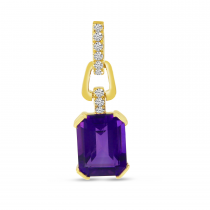 14K Yellow Gold Octagon Amethyst Diamond Link Semi Precious Pendant