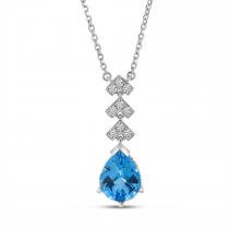 14K White Gold Pear Blue Topaz and Diamond Semi Precious Lariat Necklace