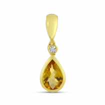 14K Yellow Gold Bezel Pear-Cut Citrine and Diamond Pendant