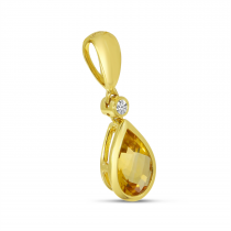 14K Yellow Gold Bezel Pear-Cut Citrine and Diamond Pendant