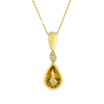 14K Yellow Gold Bezel Pear-Cut Citrine and Diamond Pendant