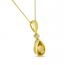 14K Yellow Gold Bezel Pear-Cut Citrine and Diamond Pendant