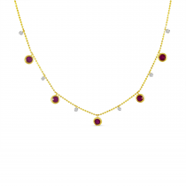 14K Yellow Gold Dashing Diamond Precious Bezel Dangle Necklace