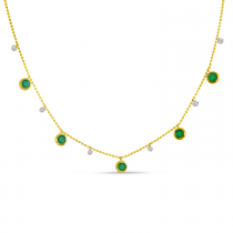 14K Yellow Gold Dashing Diamond  Emerald Bezel Necklace