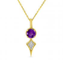 14K Yellow Gold Amethyst and Diamond Pendant